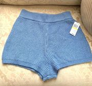 Charlie Holiday Ribbed Sweater Wool Blend Knit Stretchy Shorts in Blue