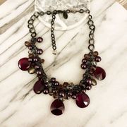 White House Black Market Beaded Necklace Cranberry Red Faceted Purple Gunmetal