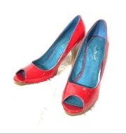 Red faux patent leather peeptoe pumps heels 8.5 NEW NIB platform shoes NWT