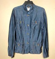 ABS linen denim military style blouse jacket versatile layering luxury size 14