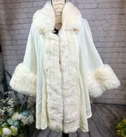Stunning Soft, Faux Rabbit Fur Collar and Lapels, Cape - White - one size