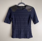 Rag & Bone Navy Mesh Top with Lamb Leather Patches