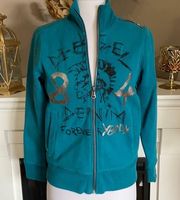 Diesel Turquoise Full Zip Embroidered Sweatshirt