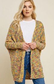 Hayden Popcorn Knit Dolman Sleeve Cardigan Sweater Yellow Multi Medium Large