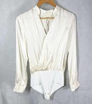 L’AGENCE Marcella Long Sleeve Silk Bodysuit Size XS Ivory Parchment