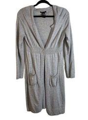 BCBG Maxazria Sz L Long Cardigan Sweater Angora Cashmere Blend Gray Academia