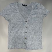 Forever 21 V-Neck Button Cropped Gray Top