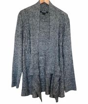 89th & Madison gray open front waterfall pointelle knit cardigan  sweater 2X