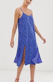 & Other Stories Sleeveless Printed Slit Midi Slip Dress Blue Women's Size US 10