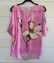 Jam’s World Pink Floral Sweet Pea Cold Shoulder Blouse