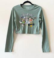 Looney Tunes Characters Graphic Light Green Crop Top