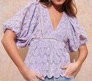 Shell Print Eyelet Top Size Small Purple White Beach Preppy