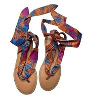 Gianni Bini NWB Turnie Tropical scarf ankle wrap cork platform sandals Size 7