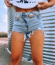 NWT High Waisted Rhinestone Fringe Denim Shorts