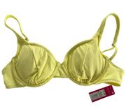 Xhilaration  Bikini Top Womens Large Yellow Ribbed Padded V Neck Swim Poly Blend