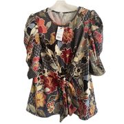 NY‎ Collectíon Petite Floral Metallic Blouse Size PXS