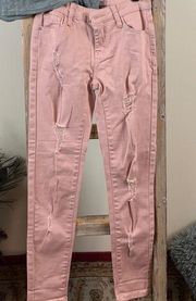 Destroyed Distress Pink Skinny Mid-rise Skinny Jeans Bubblegum Pink