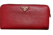 Prada Red Saffiano Leather Zip Around Wallet