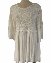 Indigo Soul Lace Mini Dress Size Medium White boho prairie rayon