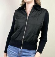 Style & Co Black Ribbed Sleeve Zip Up Puffer Jacket Size M