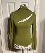 Vintage Y2K Mock Cutout Knit Sweater Blouse Pullover Women's Green  Small