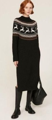 Barbour Kingsbury Wool Knitted Fair Isle High Midi Sweater Dress 6 NWT