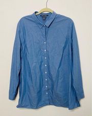 Womens Eddie Bauer Wrinckle Free Blue Long Sleeve Button Up Cotton Shirt Sz 3X