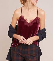 Cami NYC The Racer Lace Trimmed Velvet Tank Top Burgundy Silk Blend Small