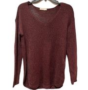 Harper Heritage women’s v neck Long sleeve sweater dark red knit size Small