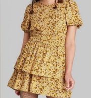 Wild Fable Yellow, Brown, and White Floral  Open Back Dress