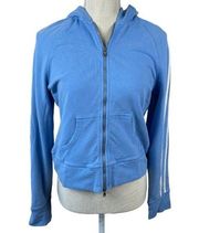 Y2K Express Cropped Hooded Sweatshirt Womens Size L Blue Zip‎ Up Pockets Stretch