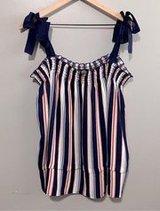 Bobeau Navy Stripe Sleeveless Top with Bows Plus Size 3X