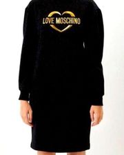 Love Moschino Women's Black Logo Glitter Puff Sleeve Mini Dress Size 38