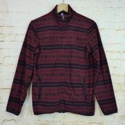 Printed Jacket Women M Burgundy Fleece Fair Isle Nordic Tribal Full Zip