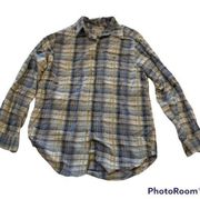 Cabin Creek S small shirt women blue long sleeve plaid top‎ button down 020901