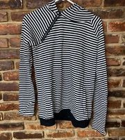 Cable & Gauge Black & White Striped 1/4 Zip Hoodie Sweater Women's Size Small