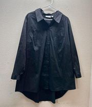Susan Graver button Down Shirt plus size 20W Black Hi Low Cotton Nylon Blend