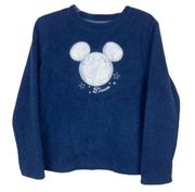 Disney Mickey Mouse Dream Blue Crewneck Sherpa Sweater Sz L