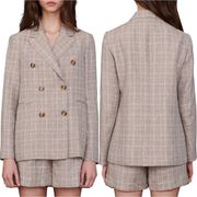 Maje Vitrus Plaid Tailored Blazer Jacket in Mastic