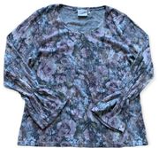 Dantelle Gray Floral Bell Sleeve Blouse XL