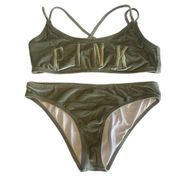 Victoria’s Secret Pink green velour velvet bikini bathing suit