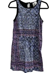 Mimi Chica Dress Womens Small Blue Purple Sleeveless Round Neck Zip Mini A Line