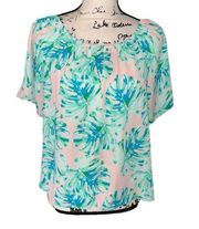 BuddyLove pink, blue & aqua stretch neck short sleeve blouse small