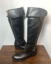 Calvin Klein Leather Zipper Closed Toe Block Heel Knee Length Boots Size 9M