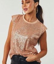 Lime Lush Apricot Sequin Top Shoulder Pad Cap Sleeve Knit Blush Pink M