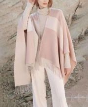 Soia kyo blush beige nude fringe poncho wrap cardigan one size