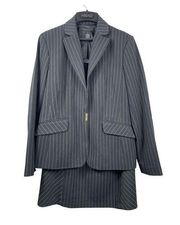 Apostrophe Stretch Two Piece Black Pin Striped One Button (Snap) Skirt Suit 12