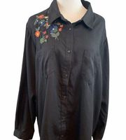 For the Republic black embroidered button down