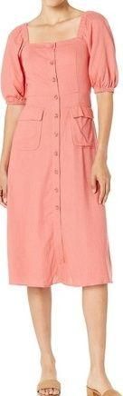 BCBGMAXAZRIA Pink Puff-Sleeve Button-Front Dress Size 4 (b38.4)