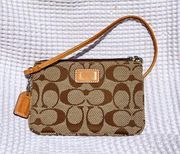 wristlet- signature monogram khaki and tan